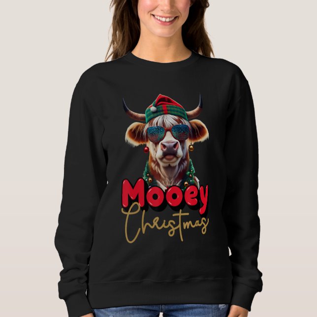 Camiseta Funny Highland Cow Mooey Christmas Scottish Family (Frente)