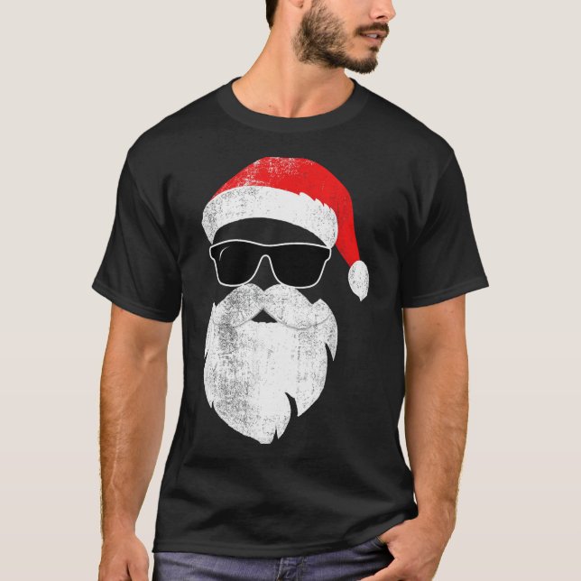 Camiseta Funny Hipster Santa Face With Hat Beard &amp; Gles (Frente)