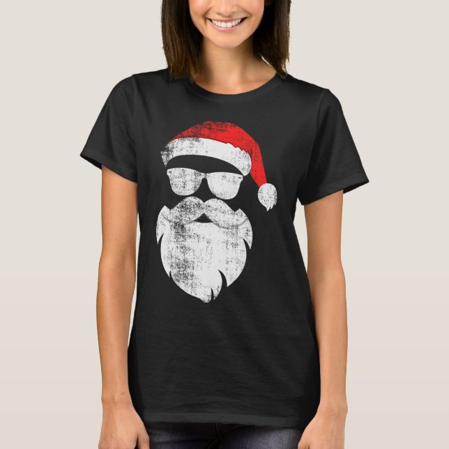 Camiseta Funny Hipster Santa Face With Hat Beard &amp; Gles (Frente)