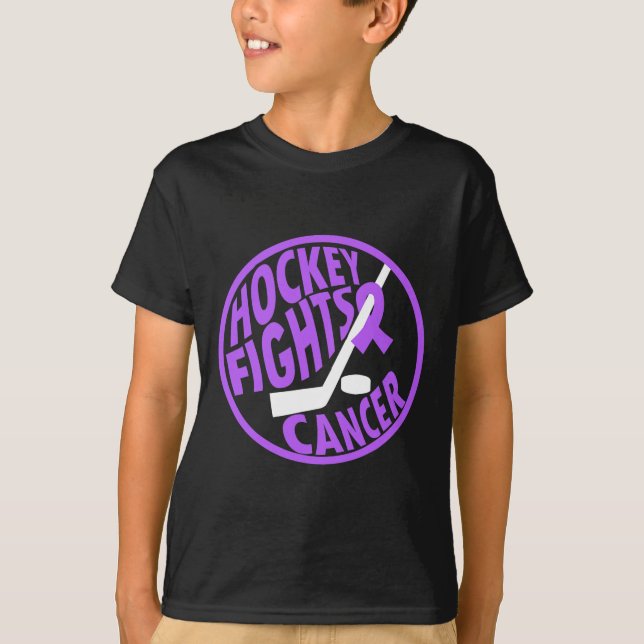 Camiseta Funny Hockey Fights Cancer Purple Ribbon Gift  (Frente)