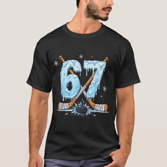 Camiseta Funny Hockey Lovers Drip 6-7 Number Six Seven Puck (Frente)
