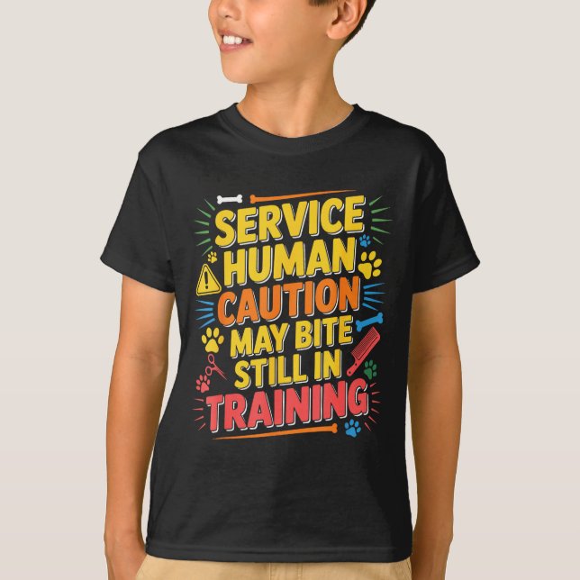 Camiseta Funny Human Caution Service May Still Bite Trainin (Frente)