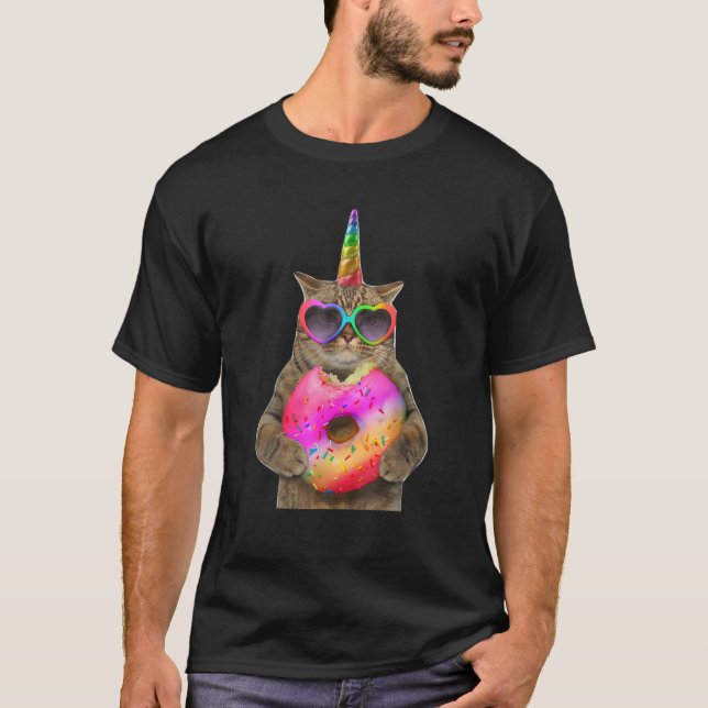 Camiseta Funny Humor Cat With Donut, Funny Cat Bites Donut (Frente)