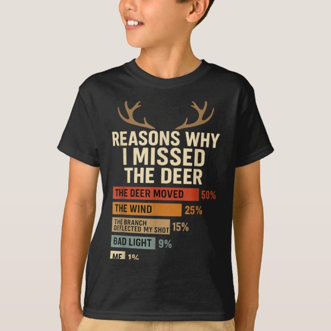 Camiseta Funny Hunter Reasons Why I Missed The Deer Hunting (Frente)
