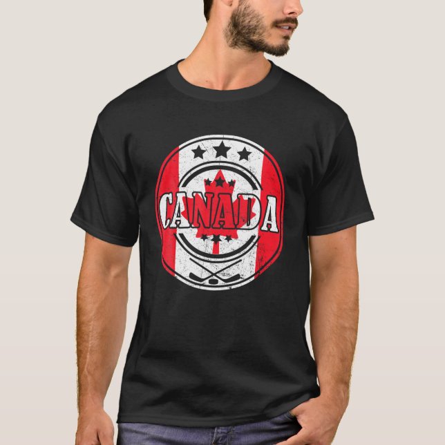 Camiseta Funny Ice Hockey Stick Maple Leaf Canadian Flag Ca (Frente)