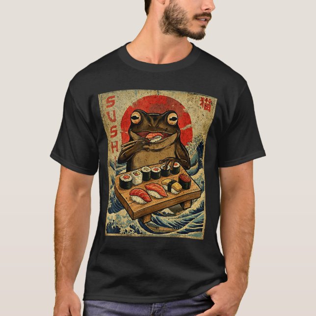 Camiseta Funny Japanese Kawai Frog Pun Food Frog Humor Sush (Frente)