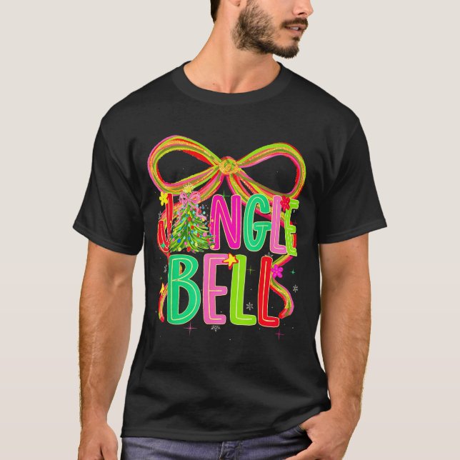 Camiseta Funny Jingle Bells Coquette Bow Merry Christmas Gi (Frente)