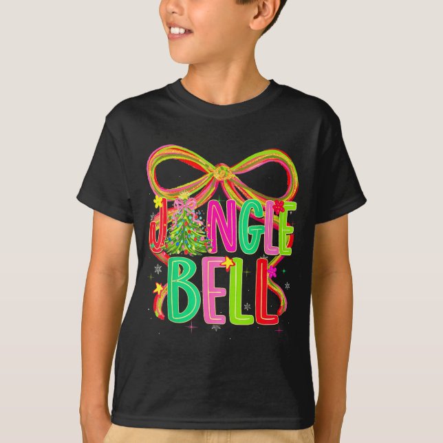 Camiseta Funny Jingle Bells Coquette Bow Merry Christmas Gi (Frente)