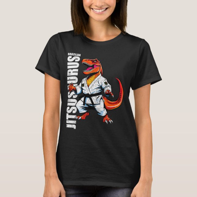 Camiseta Funny Jitsusaurus T-rex Dinosaur Brasileiro BJJ Ji (Frente)