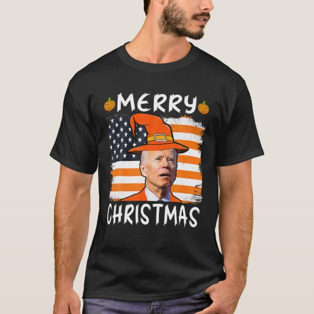 Camiseta Funny Joe Biden Confused Merry Christmas Happy Hal (Frente)