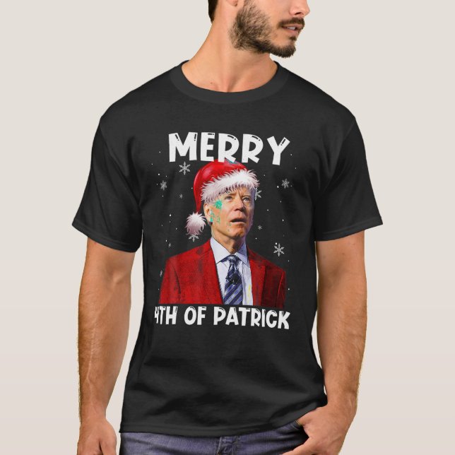 Camiseta Funny Joe Biden Santa Hat Feliz 4º De Patrick Chr (Frente)