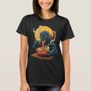 Camiseta Funny Kaiju Comendo Ramen Monstro Japonês Bi