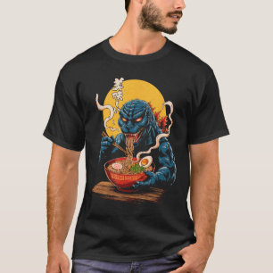 Camiseta Funny Kaiju Comendo Ramen Monstro Japonês Bi