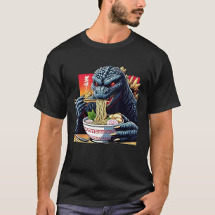 Camiseta Funny Kaiju Comendo Ramen Monstro Japonês Bi