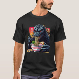 Camiseta Funny Kaiju Comendo Ramen Monstro Japonês Bi