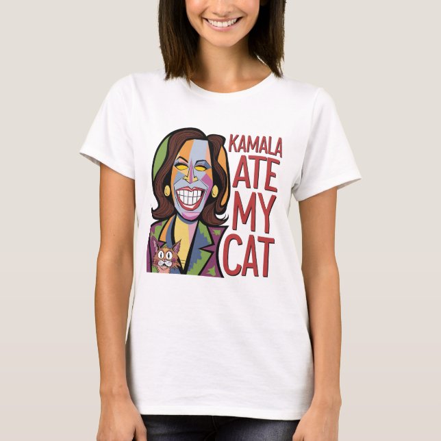 Camiseta Funny Kamala Harris e Sátira Assustada de Gato (Frente)