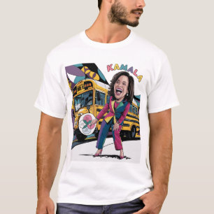 Camiseta Funny Kamala Harris em frente ao ônibus escolar