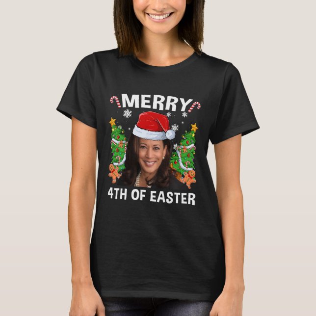 Camiseta Funny Kamala Harris Natal Santa Hat Feliz 4 (Frente)