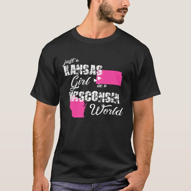 Camiseta Funny Kansas Shirts Just a Kansas girl in a Wiscon (Frente)