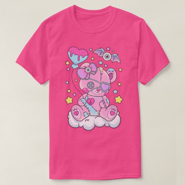 Camiseta Funny Kawaii Pastel Gótico Bonito Urso Cêmulo Anim (Frente do Design)