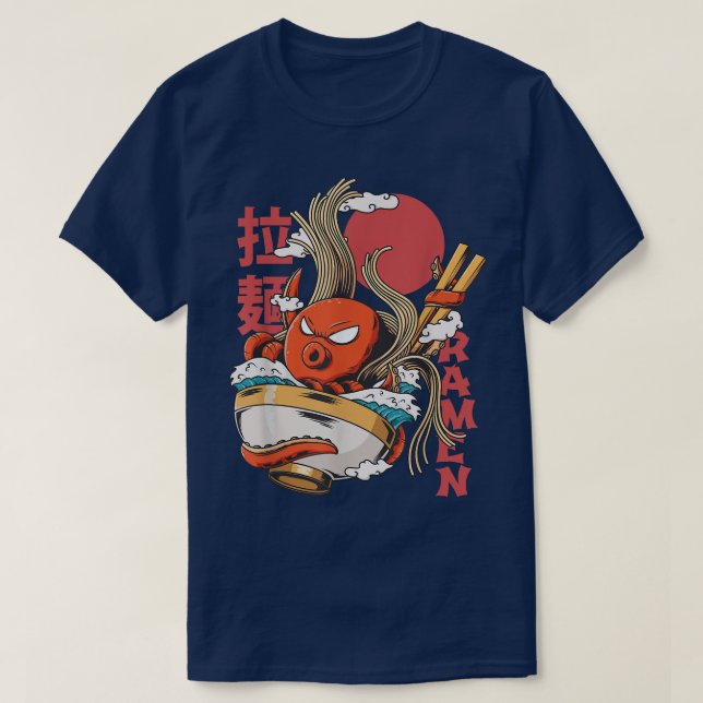 Camiseta Funny Kawaii Ramen Cute Anime octopus Japanese Asi (Frente do Design)
