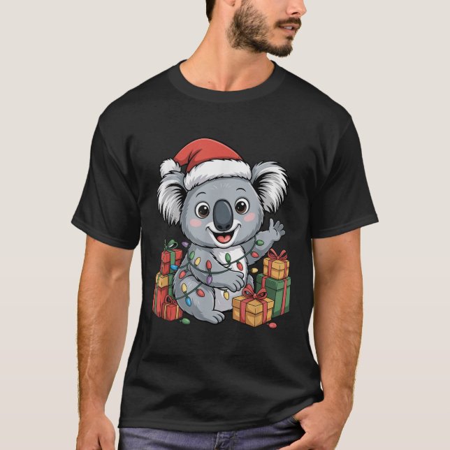 Camiseta Funny Koala Santa Hat Animais Amadurece Fúria Chri (Frente)