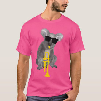 Camiseta Funny Koala Vestindo óculos escuros tocando trompe