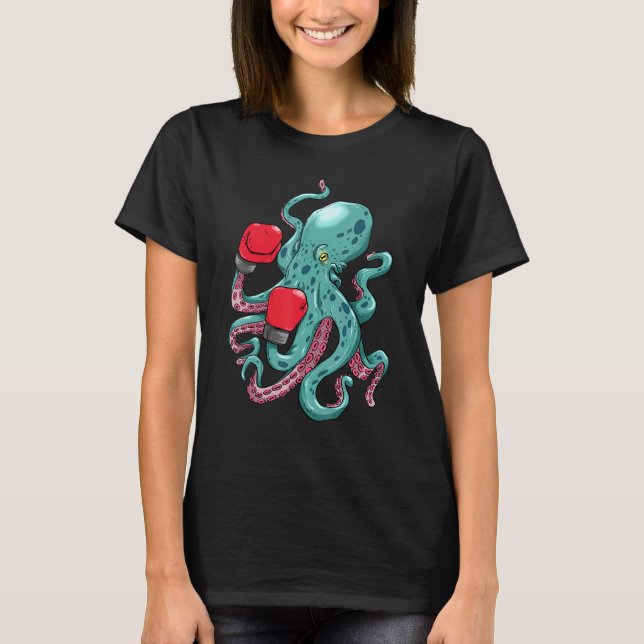 Camiseta Funny Kraken Octopus Boxando Luvas Submarinas Ocea (Frente)