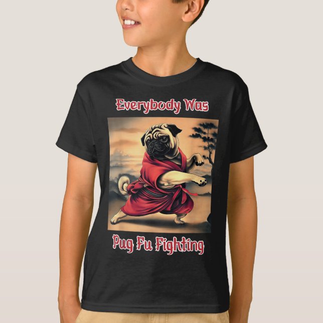 Camiseta Funny Kung Fu Pug Cute Karate Pug Humoroso Cachorr (Frente)