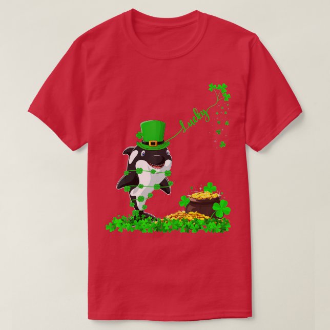 Camiseta Funny Leprechaun Hat Lucky Orca Fish Rua (Frente do Design)