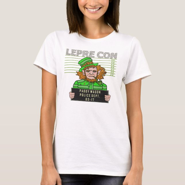 Camiseta Funny Leprechaun Leprecon Mugshot (Frente)