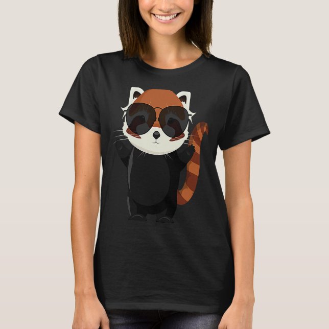 Camiseta Funny little red panda bear with sunglasses (Frente)