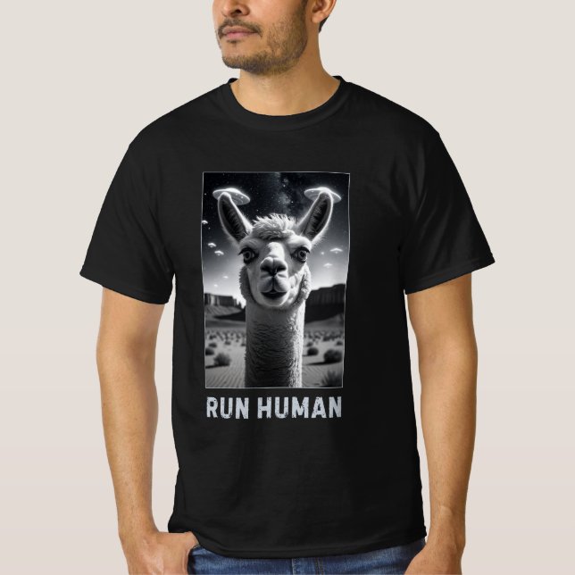 Camiseta Funny Llama Selfie UFO Quirky Art (Frente)