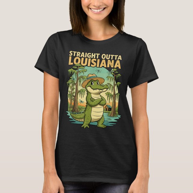 Camiseta Funny Louisiana Alligator Retro Wildlife Travel Ba (Frente)