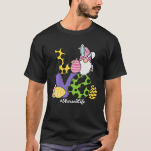Camiseta Funny LOVE Gnome Nurse Life Leopard Eggs Easter Da