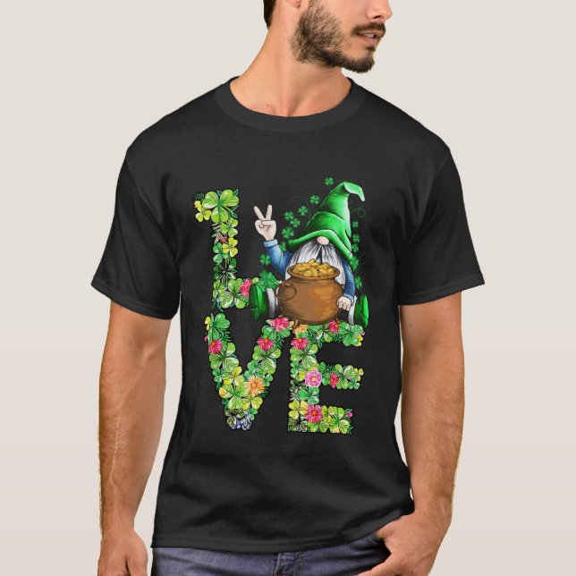 Camiseta Funny LOVE Gnomes Irish Shamrock St Patrick's Day  (Frente)