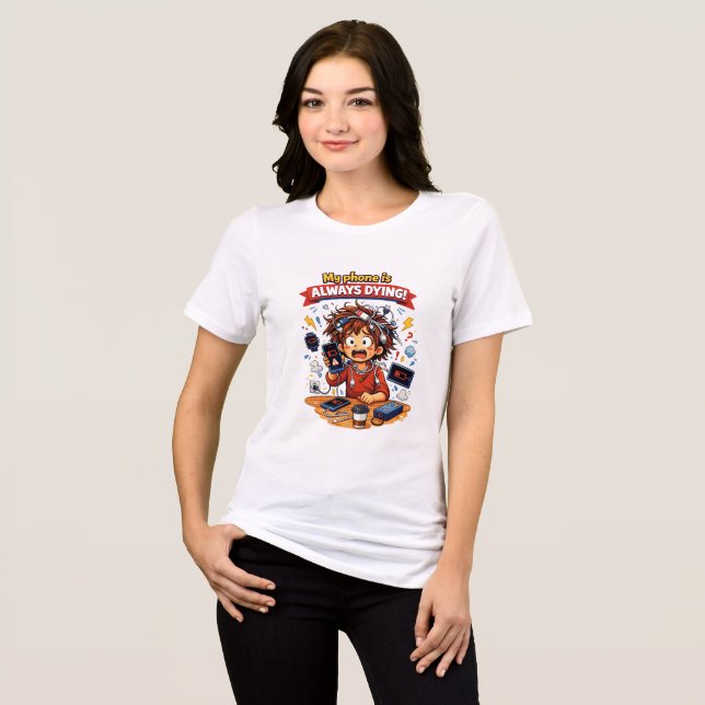 Camiseta Funny Low Battery Cartoon Design (Frente Completa)