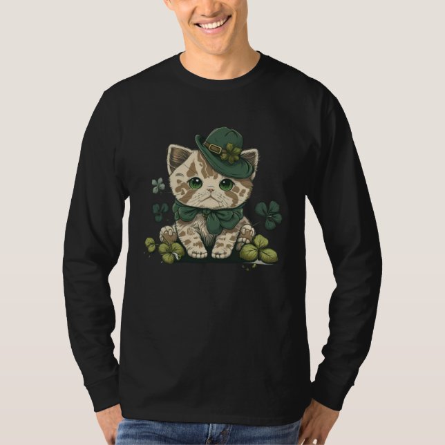 Camiseta Funny Lucky Green Proud Irish St Patricks Day Cat (Frente)