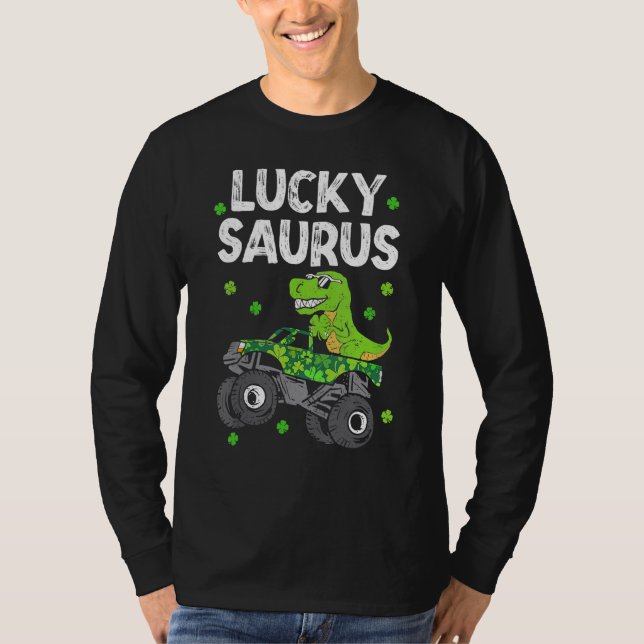 Camiseta Funny Lucky Surus T Rex Monster Truck Patricks Da (Frente)