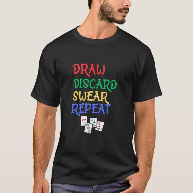 Camiseta Funny Mahjong Desenhar Discard Swear Repeat Mahjon (Frente)