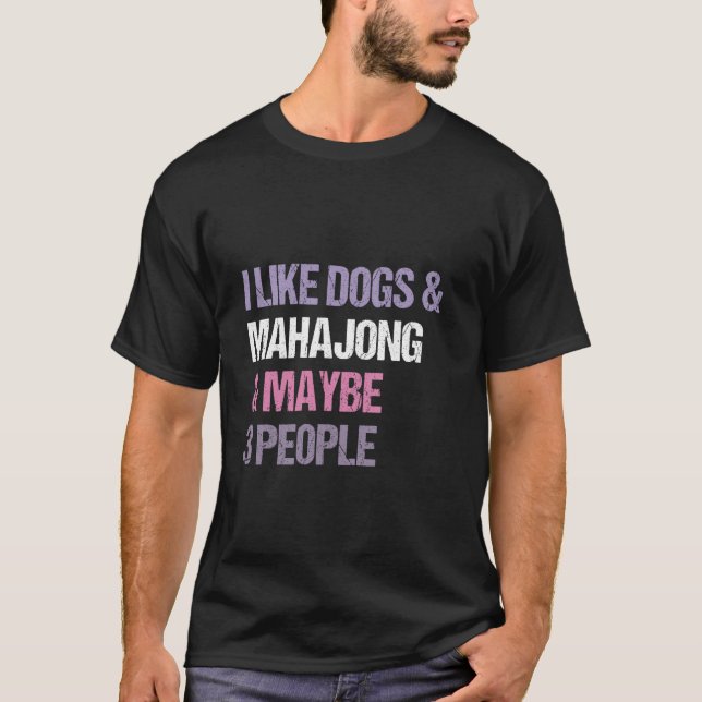 Camiseta Funny Mahjong e Dog Lover Idea u2013 Introdução H (Frente)