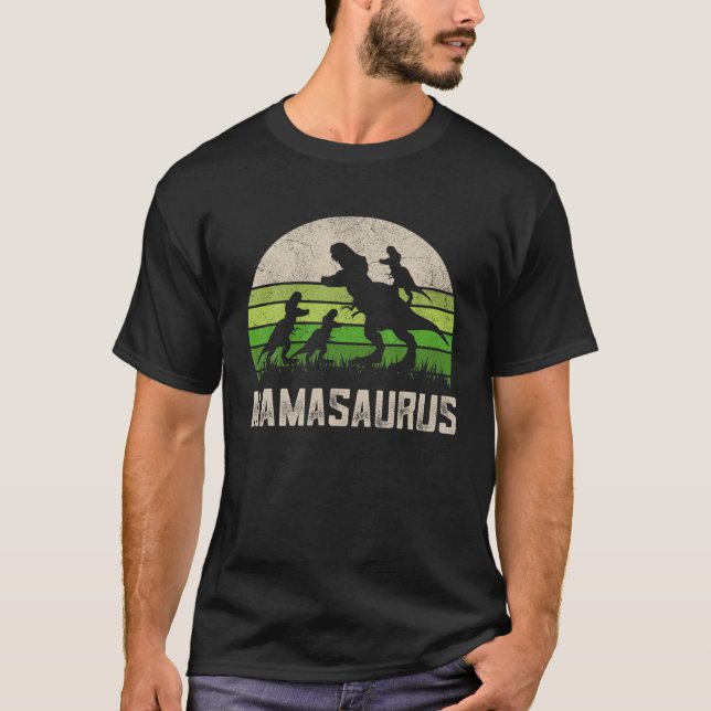 Camiseta Funny Mamasaurus Rex S, Fun Dinosaur Mom 3 Kids Ra (Frente)
