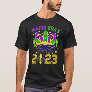 Camiseta Funny Mardi Gras 2023 Mask Miçanga Men Mulher Meni