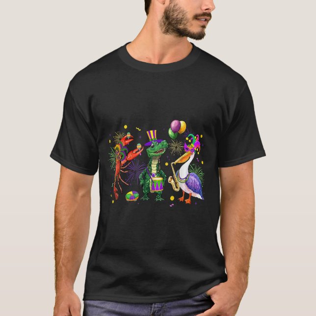 Camiseta Funny Mardi Gras 2026 Crocodile Crawfish Pelican N (Frente)