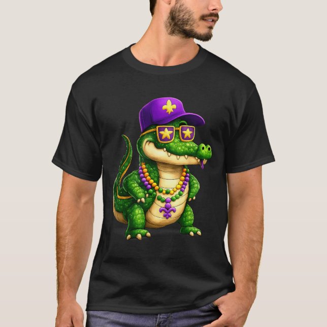 Camiseta Funny Mardi Gras Alligator Beads Carnival Celebrat (Frente)