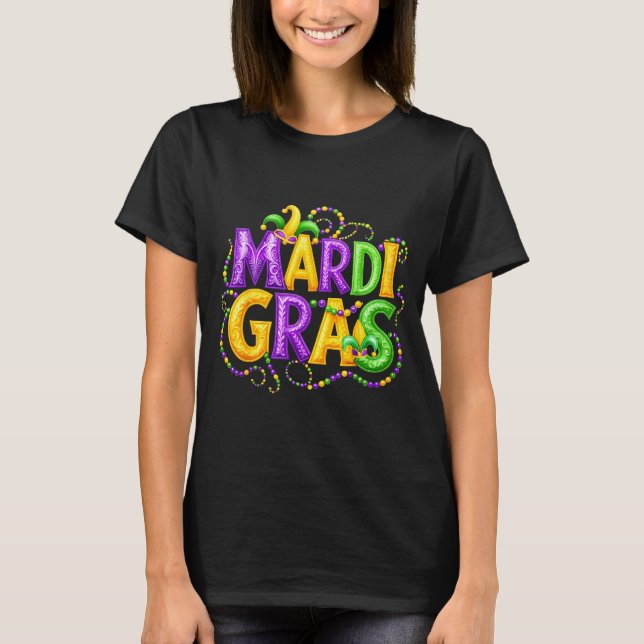 Camiseta Funny Mardi Gras Parade Jester Hat Beads Men Women (Frente)