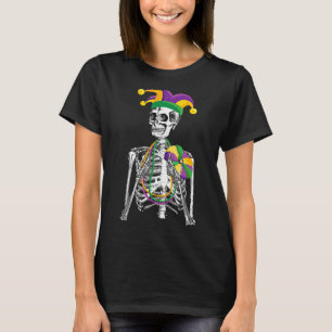Camiseta Funny Mardi Gras Skeleton Partido do Carnaval Jest
