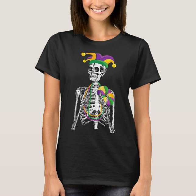 Camiseta Funny Mardi Gras Skeleton Partido do Carnaval Jest (Frente)