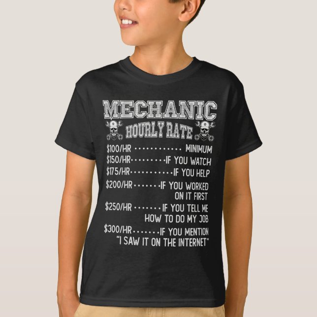 Camiseta Funny Mechanic Hourly Rate Joke Design  (Frente)