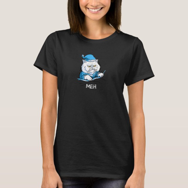 Camiseta Funny Meh Cat Para Cat Lovers Raglan (Frente)